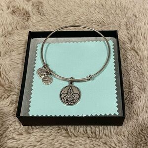 Alex and Ani Silver Fleur-de-Lis Charm Bangle